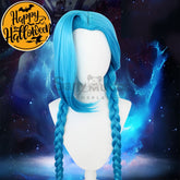 【In Stock】Game League Of Legends Arcane Jinx Blue Long Weave Cosplay Wig Wigs